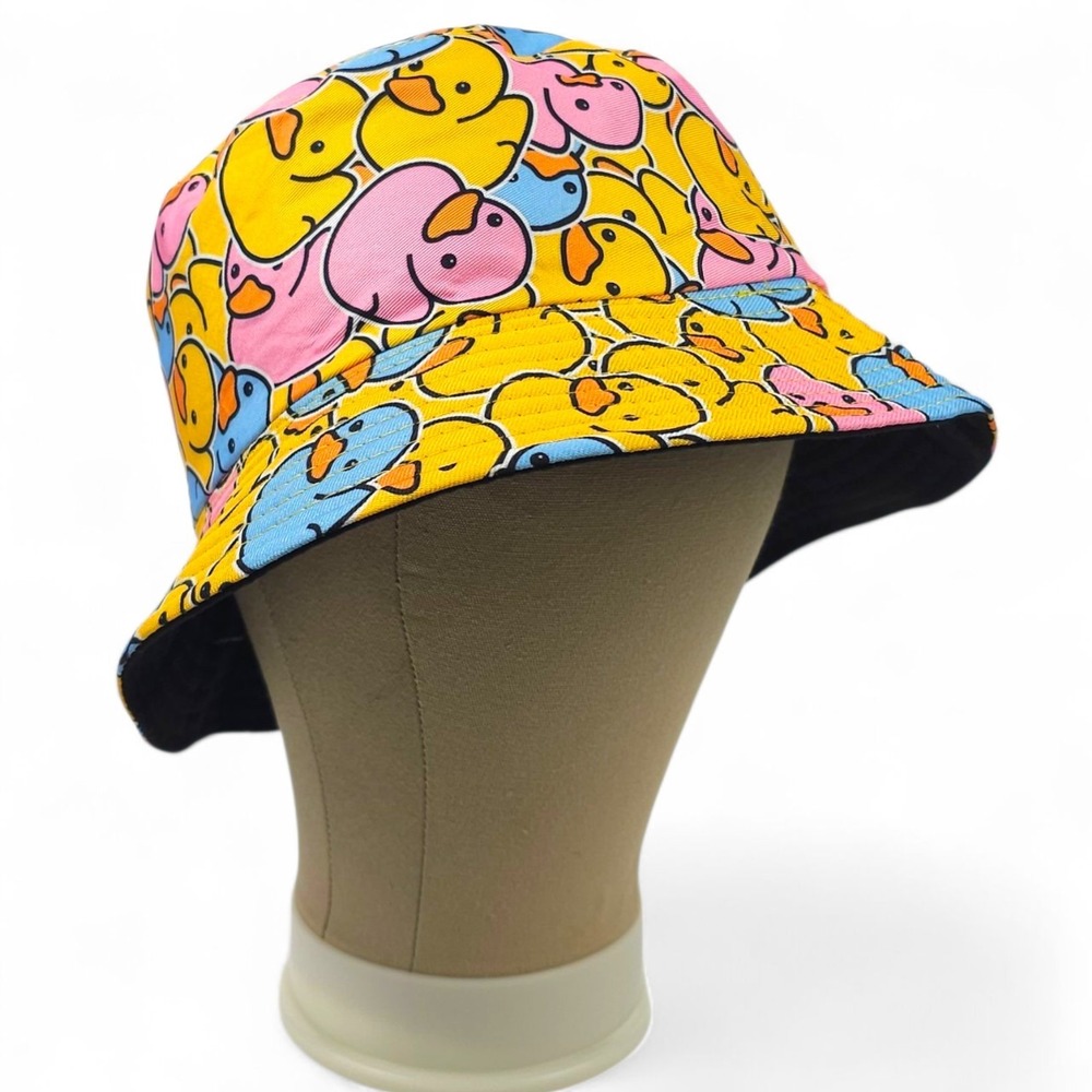 Rubber Duck Bucket Hat Yellow Pink Blue Reversible Festival Summer Sun Cap